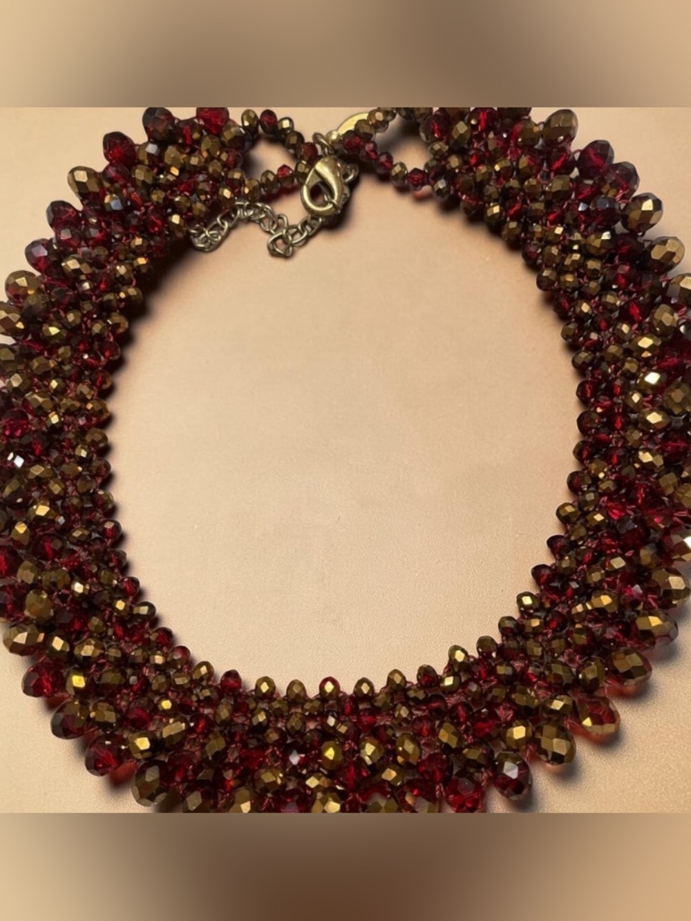 Chico's Red and Gold Cluster Bead Statement Necklace